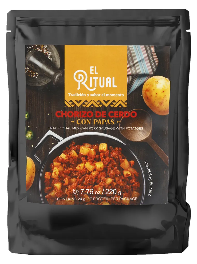 Bolsa de Chorizo de cerdo Con Papas El Ritual, vista de frente